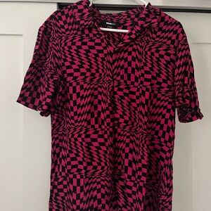 NovaMen Pink Wavy Checkerboard Button Up